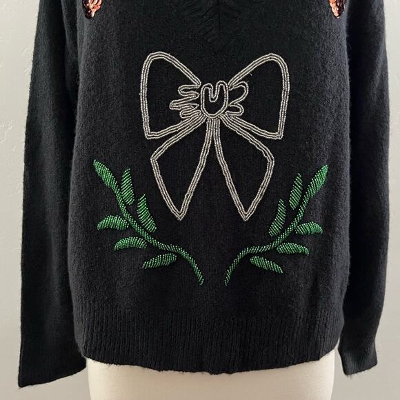 Wildfox Fancy Holiday Sequins Sweater Embellished Shimmer Modest Black Small NWT - Picture 4 of 12